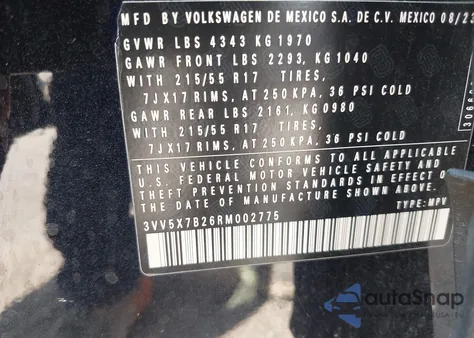 2024 Volkswagen Taos 1.5T S z USA, uszkodzony, nr VIN 3VV5X7B26RM002775